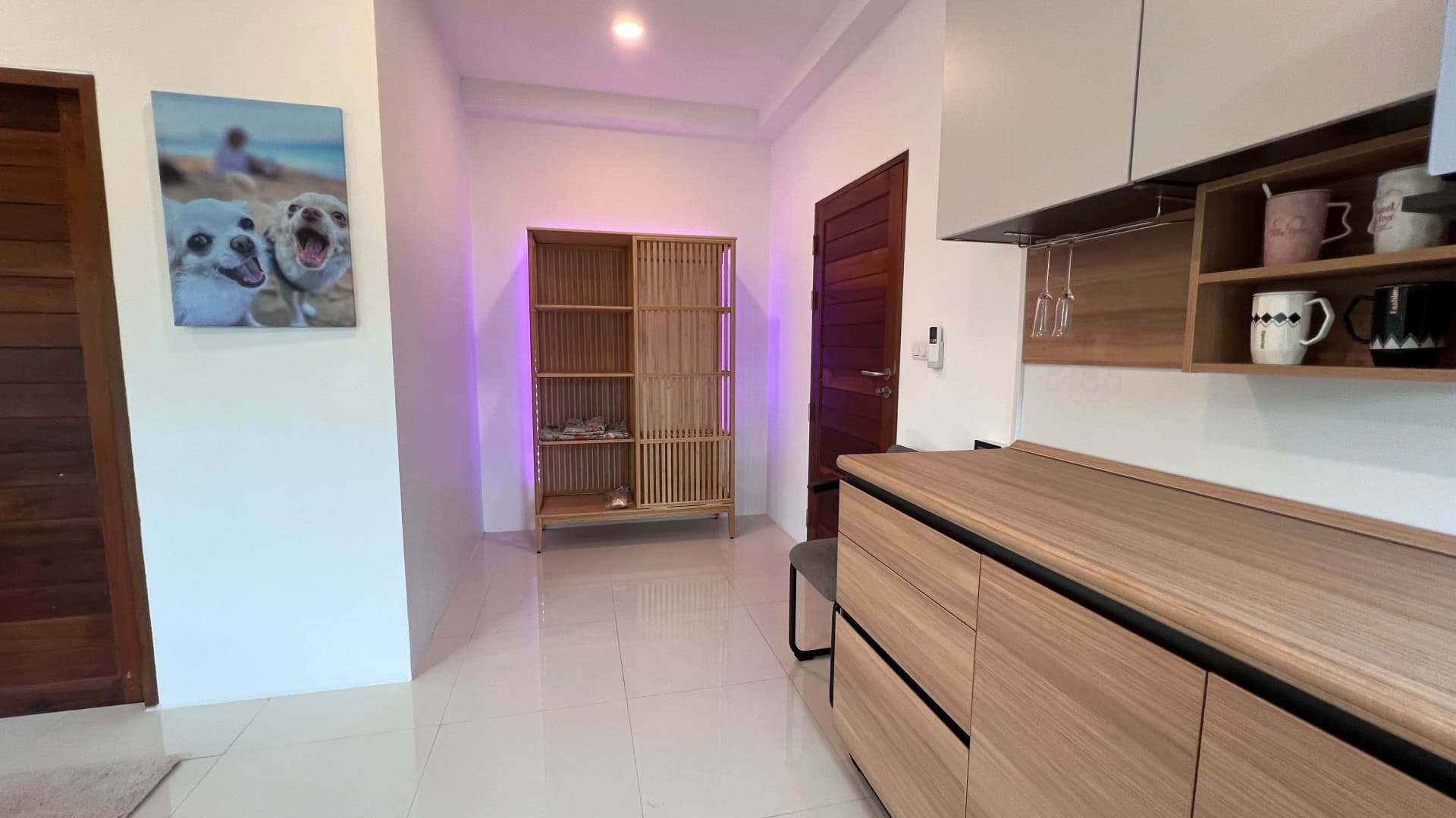 Studio buffet cabinet with mini fridge and microwave