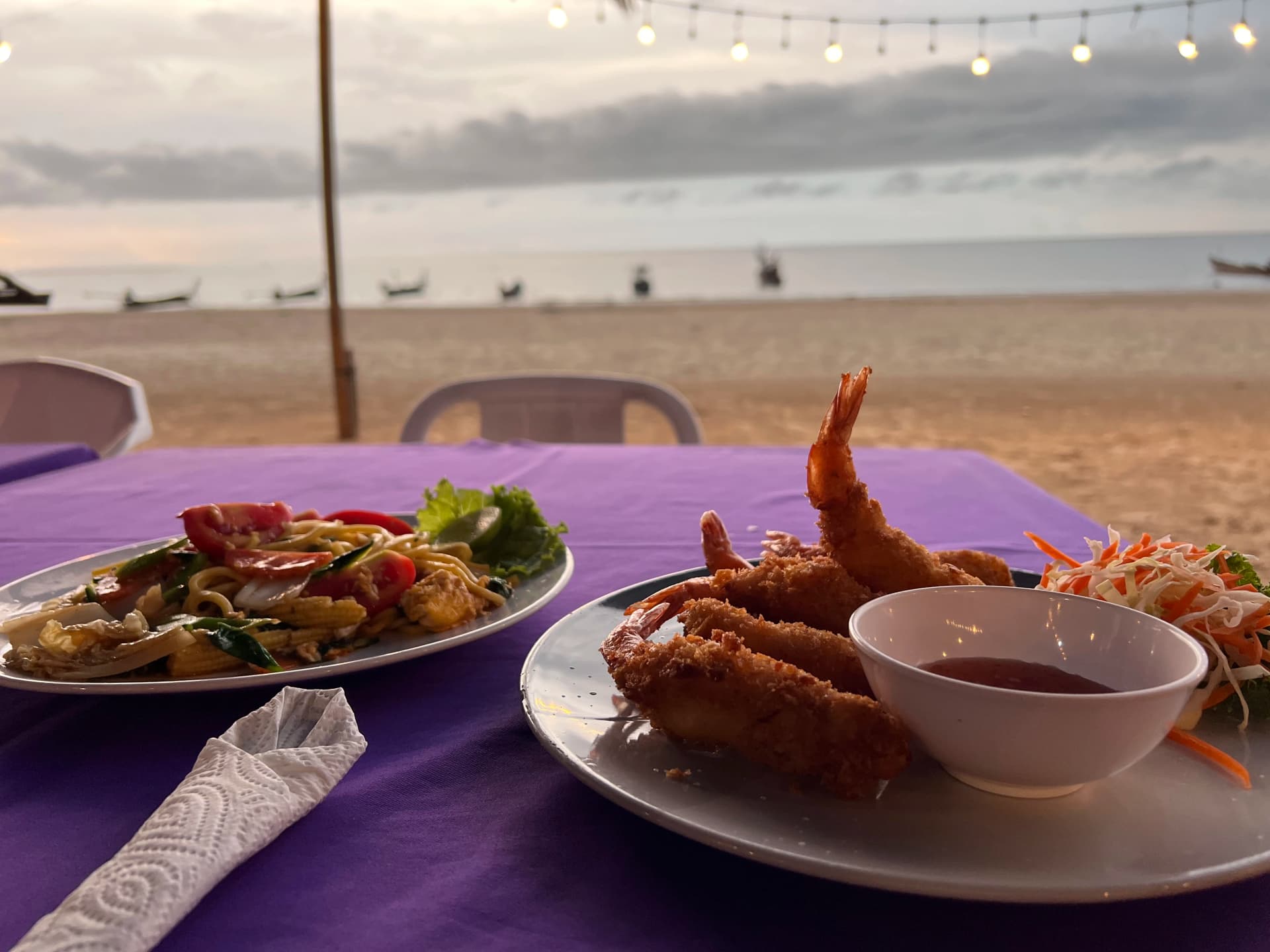 Fresh seafood displayed at a beachfront restaurant in Phuket