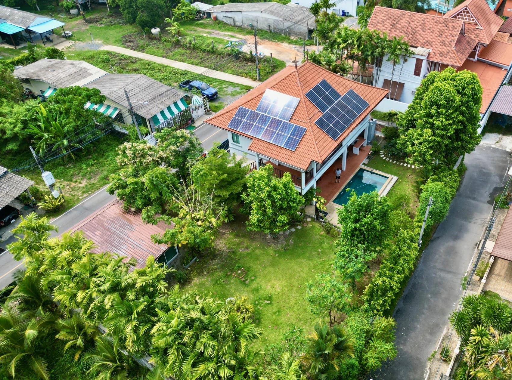 Beautiful green surroundings with a generous storage area and motorcycle parking with private entrance on the left